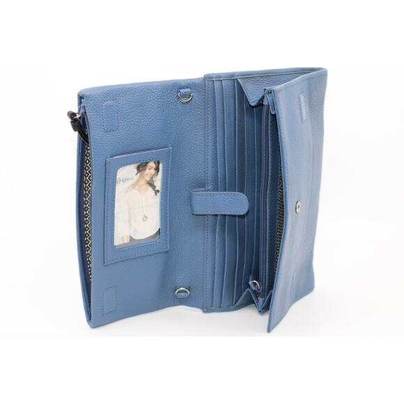 B2 New BRIGHTON Flap Organizer Crossbody Blue Floral Motif Patch Bag Wallet $230 - Picture 3 of 4